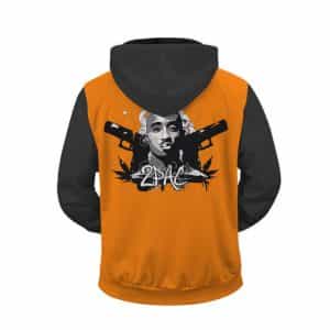 Gangsta 2Pac Shakur Guns & Weed Orange Zip Up Hoodie