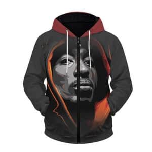 Tupac Shakur Cool Vectorized Artwork Gray Zip Up Hoodie