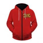 Cool 2Pac Shakur Cartoon Red Bandana Zip Up Hoodie