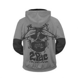 2Pac Is Alive Awesome Gray Skull Artwork Zip Up Hoodie