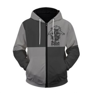 2Pac Is Alive Awesome Gray Skull Artwork Zip Up Hoodie