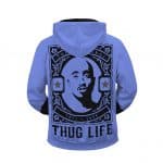 Tupac Makaveli Thug Life Portrait Blue Zip Up Hoodie