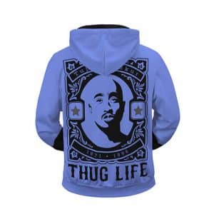 Tupac Makaveli Thug Life Portrait Blue Zip Up Hoodie