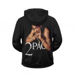 Vintage 2Pac Shakur Portrait Artwork Black Zip Up Hoodie