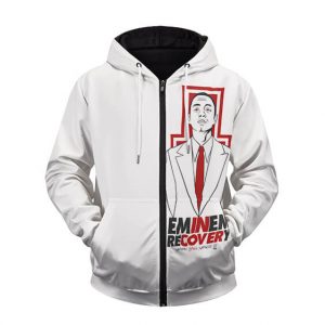 Eminem Recovery Album Cartoon Art White Zip Up Hoodie