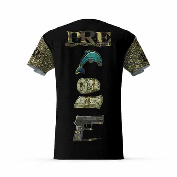Blu Boyz P.R.E Logo Dolphin Gun Money Camo Black T-shirt