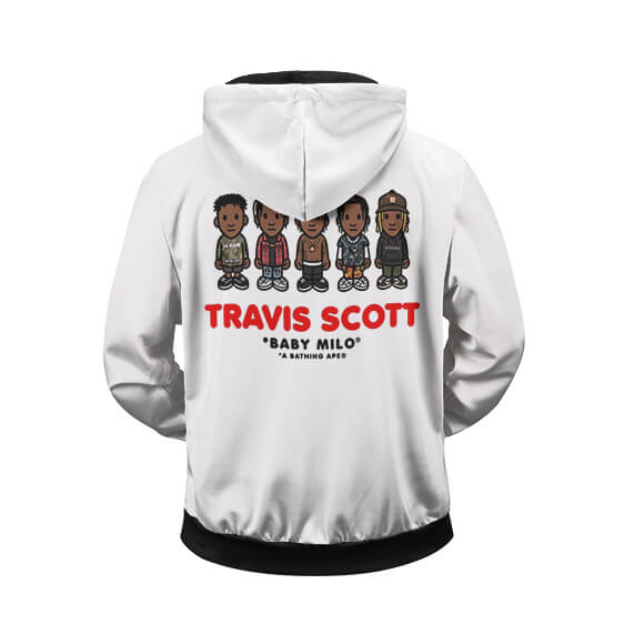 Dope Travis Scott Baby Milo Design White Zipped Hoodie