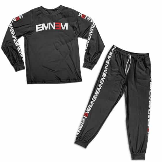 American Rapper Eminem Signature Logo Black Nightwear Set