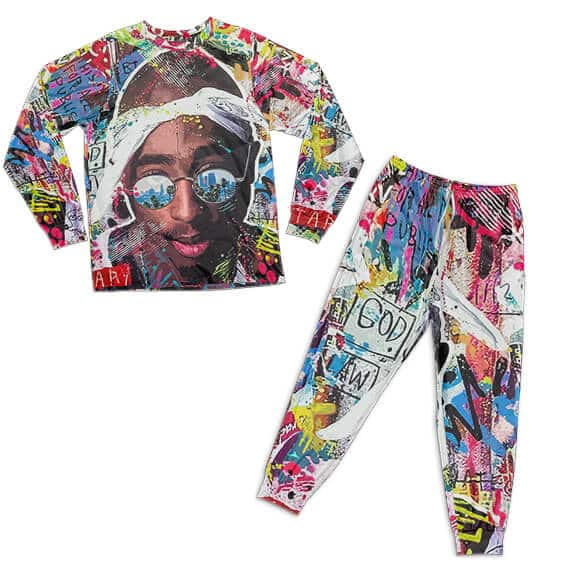 Rap Icon Tupac Multicolor Graffiti Art Pyjamas Set
