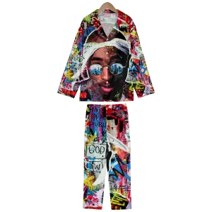 Rap Icon Tupac Multicolor Graffiti Art Pyjamas Set