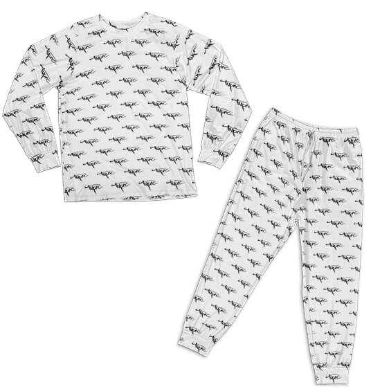 Unique Tupac Typography Logo Pattern White Pajamas Set - Rappers Merch