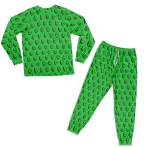 West Coast Rapper 2Pac Face Pattern Green Pajamas Set