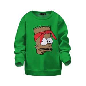 2Pac Shakur Bart Simpson Cartoon Parody Green Kids Sweatshirt