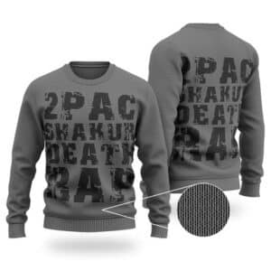 2Pac Shakur Death Rap Typography Dark Gray Wool Sweater