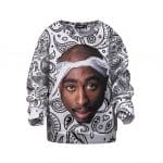 2Pac Shakur Head Art White Bandana Pattern Kids Sweater