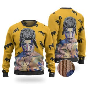Awesome 2pac Shakur Thug Life Pose Yellow Wool Sweater