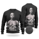 Cool Tupac Shakur Tattoed Half Body Black Wool Sweater