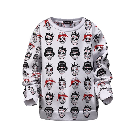 Iconic 90s Rappers Skull Art Pattern Badass Kids Sweatshirt