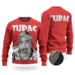 Iconic Rapper Tupac Monochrome Art Red Wool Sweatshirt