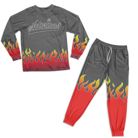 Notorious Typography Flame Pattern Gray Pajamas Set