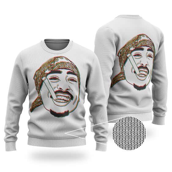 Psychedelic Smoking 2Pac Shakur Glitch Art Wool Sweatshirt