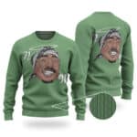 Rap Icon Smoking 2Pac Life Tribute Green Wool Sweatshirt