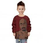 Rap Icon Tupac Amaru Shakur Portrait Red Children Sweatshirt