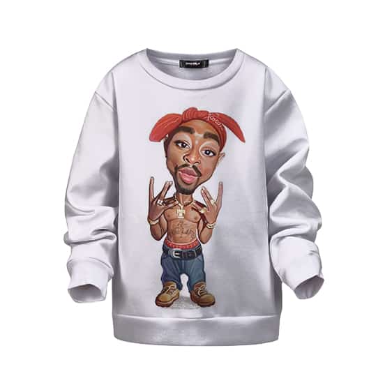 Rap Icon Tupac Shakur Caricature Cartoon Art Kids Sweatshirt