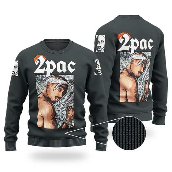 Rap Legend 2Pac Makaveli Tribute Art Black Wool Sweatshirt