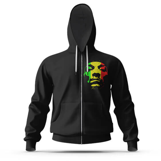 Snoop Dogg Rastafarian Colors Face Artwork Cool Zip Up Hoodie