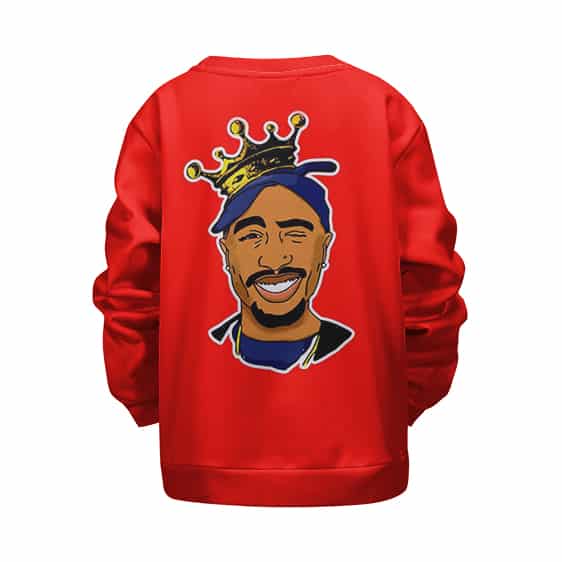Tupac Amaru Wearing Crown Cartoon Art Red Kids Sweatshirt