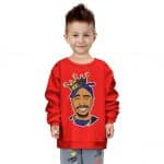 Tupac Amaru Wearing Crown Cartoon Art Red Kids Sweatshirt