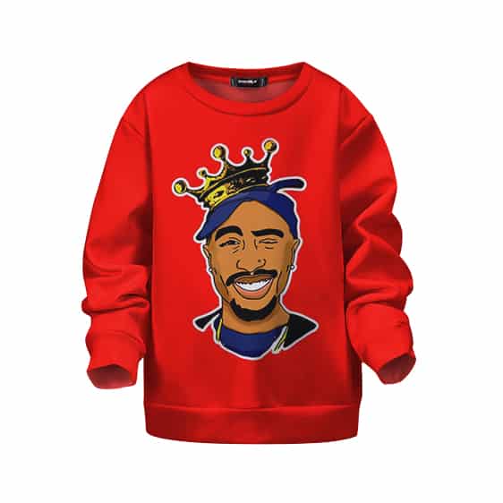 Tupac Amaru Wearing Crown Cartoon Art Red Kids Sweatshirt