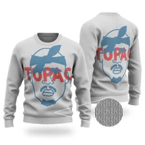 Tupac Head With Bandana Art Cool White Wool Sweatshirt