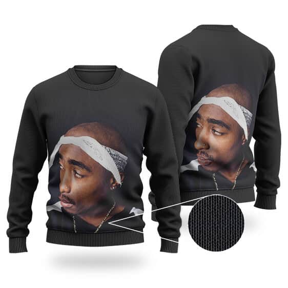 Tupac Makaveli Iconic Head Bandana Black Wool Sweater