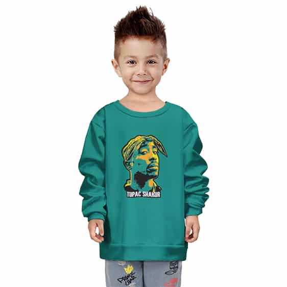 Tupac Shakur Head Logo Pop Art Teal Children Sweatshirt