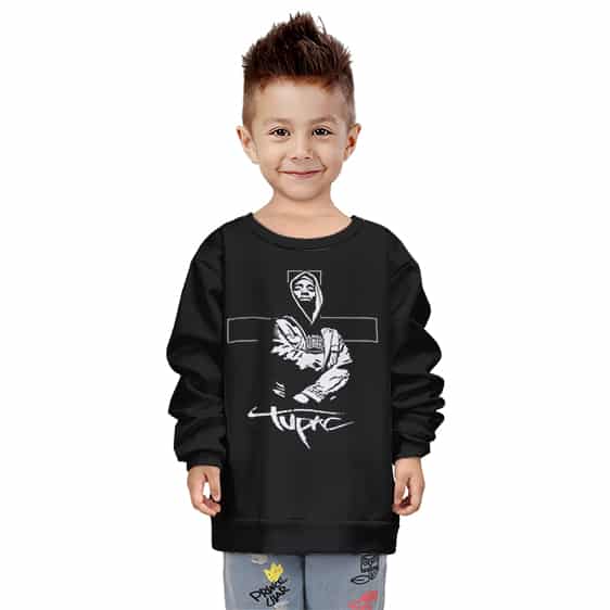 Tupac Shakur Minimalist Silhouette Art Black Kids Sweatshirt