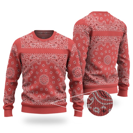 Tupac Shakur Paisley Bandana Pattern Red Wool Sweatshirt