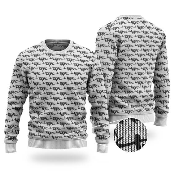 Tupac Typography Logo Pattern White Wool Sweatshirt