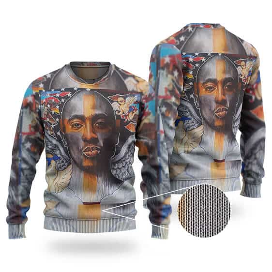 Unique Tupac Shakur Tribute Artwork Design Wool Sweater