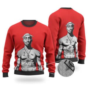 Unique Tupac With Body Tattoos Fan Art Red Wool Sweater