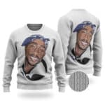 West Side Tupac Head Bandana Art White Wool Sweater