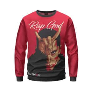 Rap God Eminem Iconic Devil Horn Pose Red Crewneck Sweater