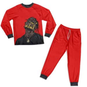 Travis Scott Gold Mask Vibrant Red Pajamas Set