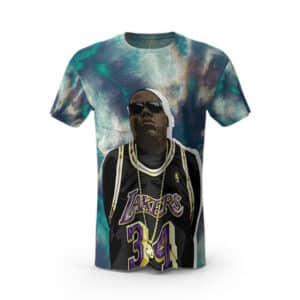 Biggie Smalls Wearing Lakers 34 Tie Dye T-Shirt