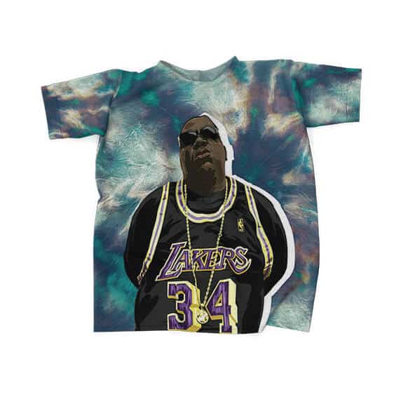 Biggie Smalls Wearing Lakers 34 Tie Dye T-Shirt