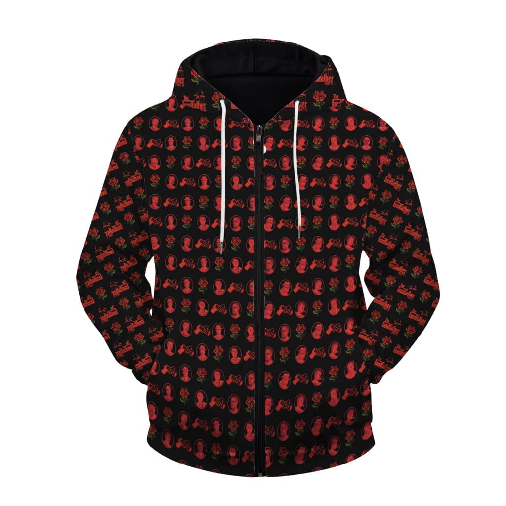 The Godfather Rose Mafia Logo Pattern Zip Hoodie