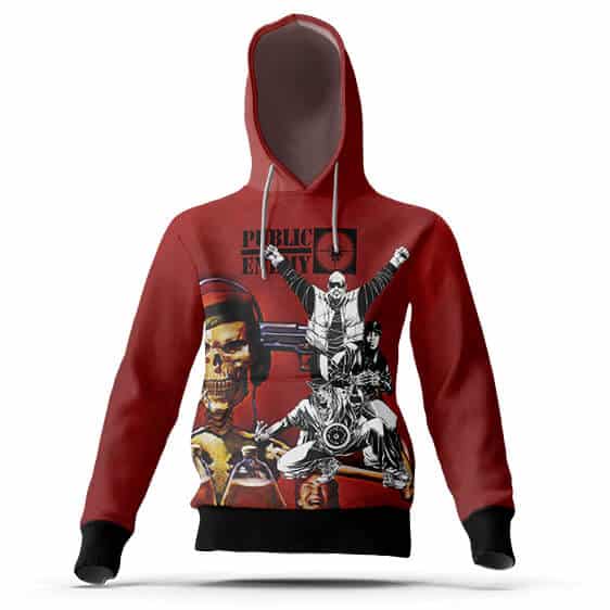 Skull And Public Enemy Crew Grunge Red Hoody