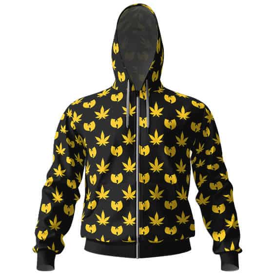 Weed & Wu-Tang Clan Logo Pattern Zip-Up Hoodie