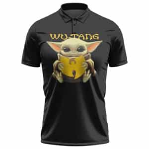 Cute Baby Yoda Holding Wu-Tang Logo Black Tennis Shirt